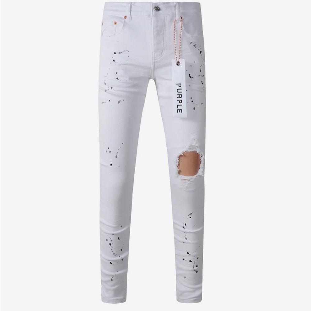 Purple Men's White Ripped Skinny Jeans